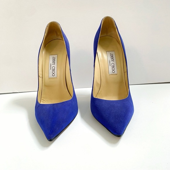 JIMMY CHOO BRIGHT BLUE SUEDE ANOUK POINTY TOE HEELS 120mm PUMPS - Picture 3 of 11